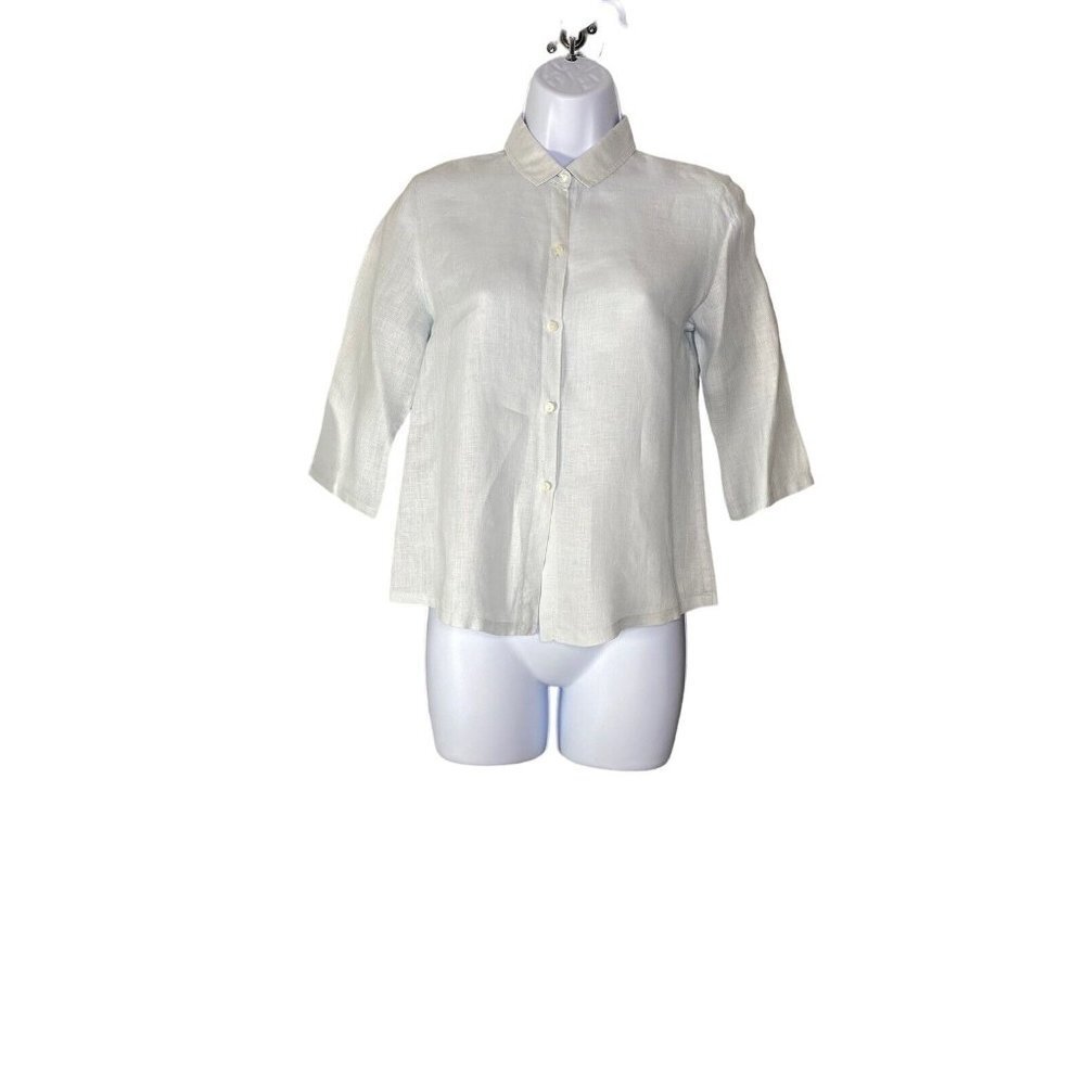 Banana Republic Women's 100% Linen Button Up 3/4‎ Sleeve Blue Shirt Size XS